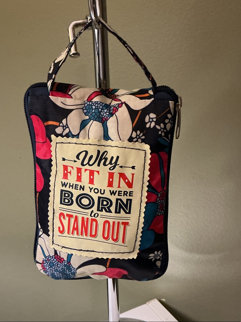 Floral Navy Foldable Packable Tote Why Fit In When You Were Born To Stand Out